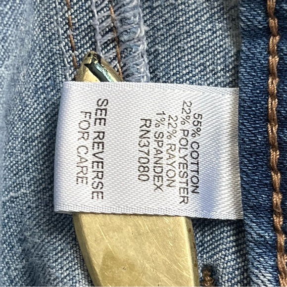 Blue Straight Leg Jeans with Vintage Wash Distressed Hems High Rise - Picture 5 of 6